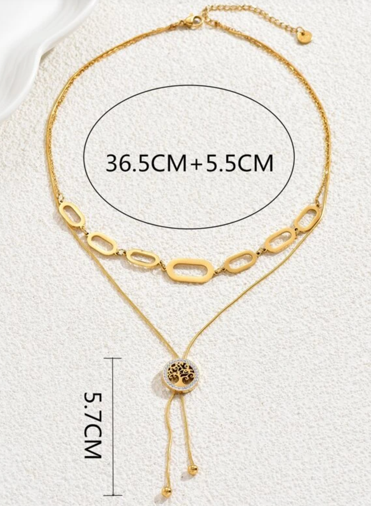 COLLAR DOBLE EN STAINLESS STEEL DORADO CON COLGANTE DE ARBOL DE LA VIDA