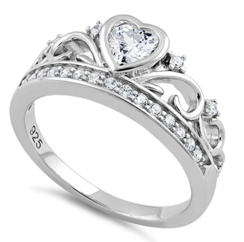 SORTIJA EN STERLING SILVER 925 CON DISEÑO DE CORAZON CON ZIRCONIAS