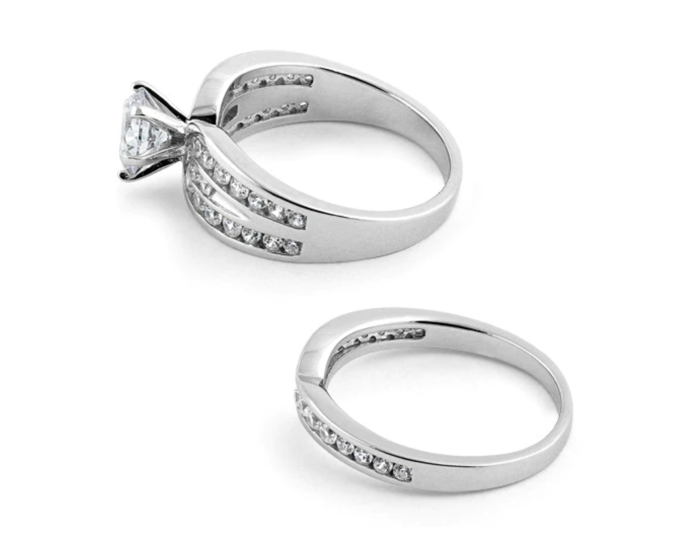 JUEGO DE 2 SORTIJAS ELEGANTE STERLING SILVER 925 CON ZIRCONIA