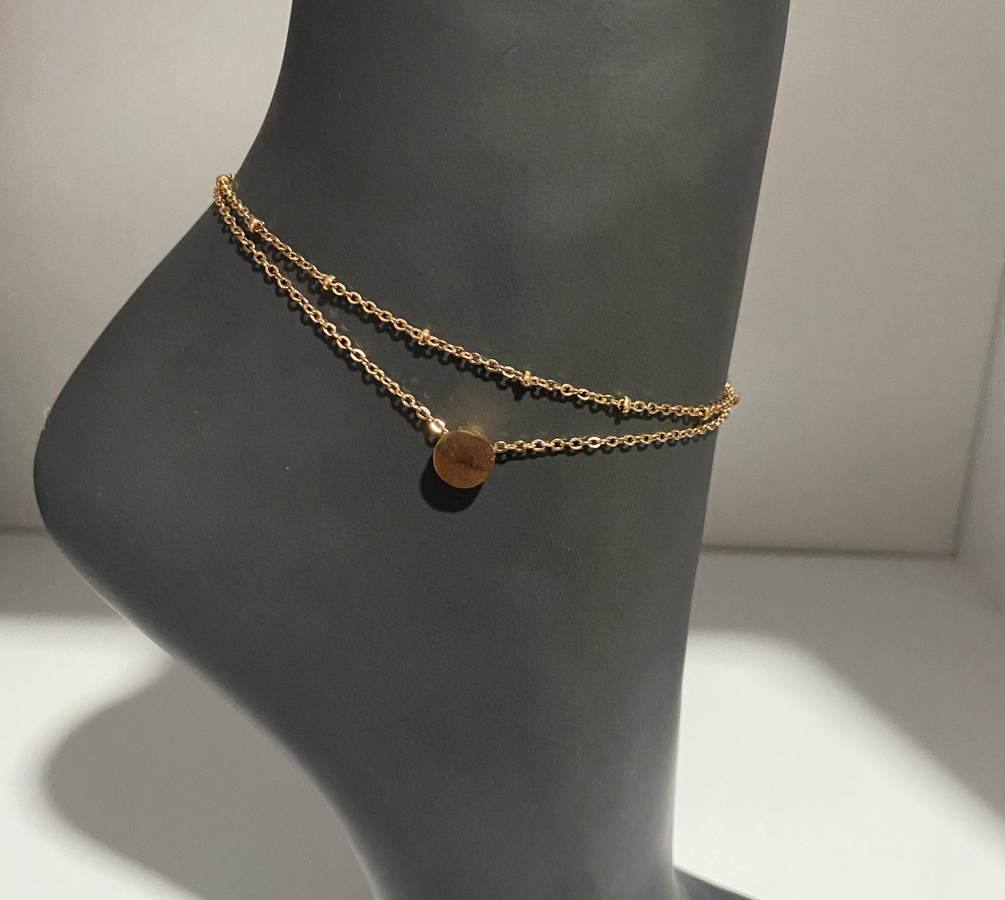 TOBILLERA DOBLE EN STAINLESS STEEL ORO ROSADO 10”