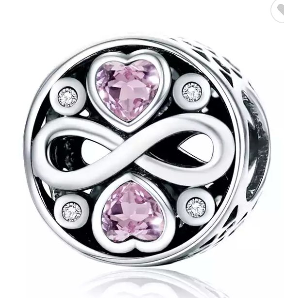 CHARM SILVER 925 CON INFINITO Y CORAZONES ROSA