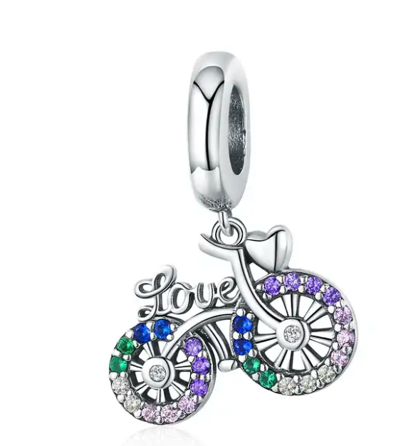 CHARM SILVER 925 DE BICICLETA LOVE CON ZIRCONIAS DE COLORES